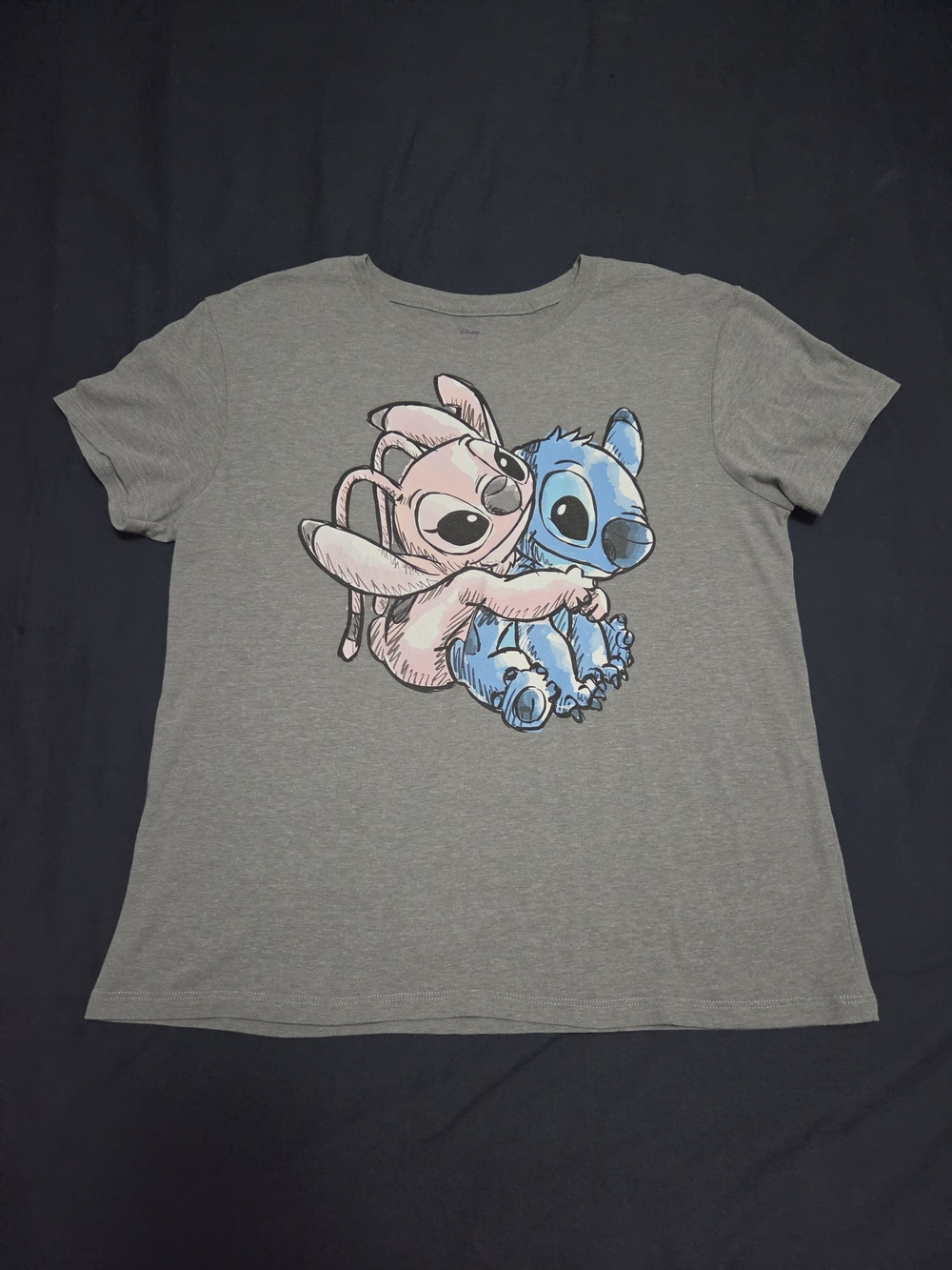 Disney Gray T-Shirt with Pink Angel and Blue Stitch